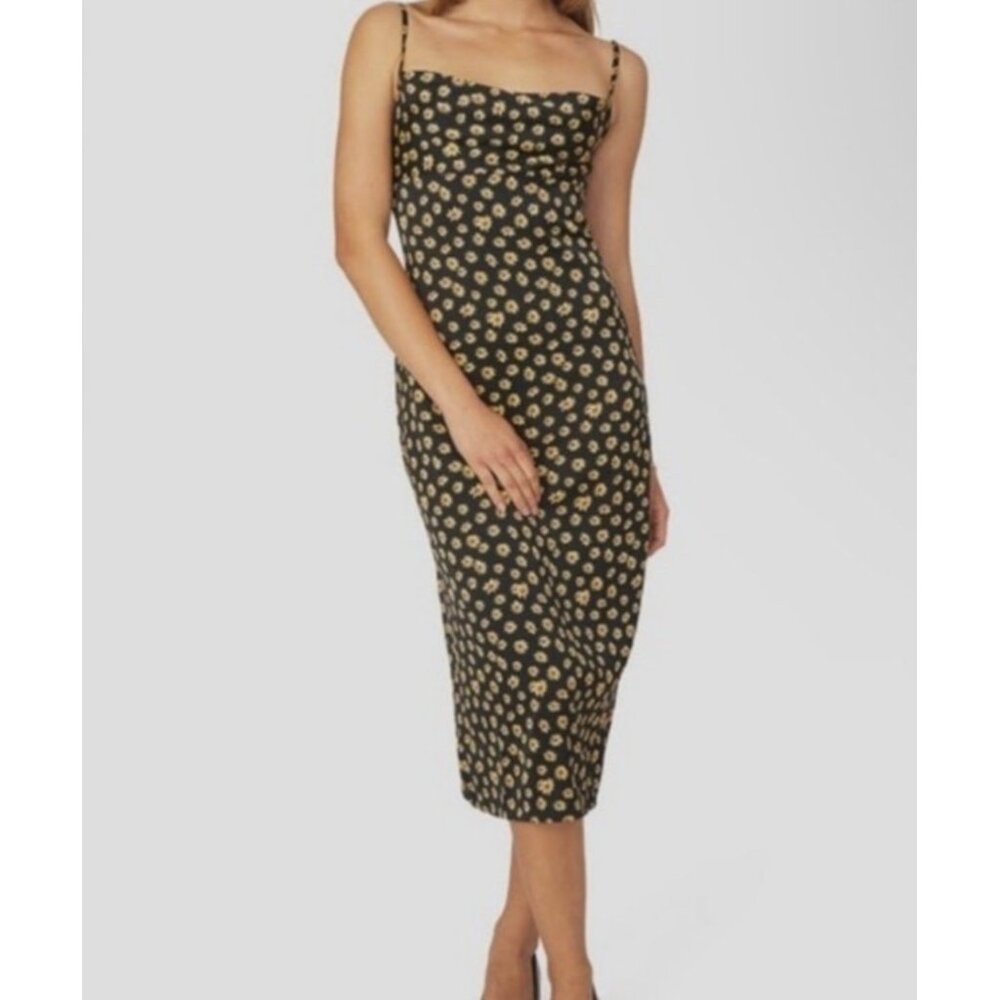 WeWoreWhat Black Babydoll Midi Slip Dress Sz 4 Daisy Print Fairy Grunge NWT